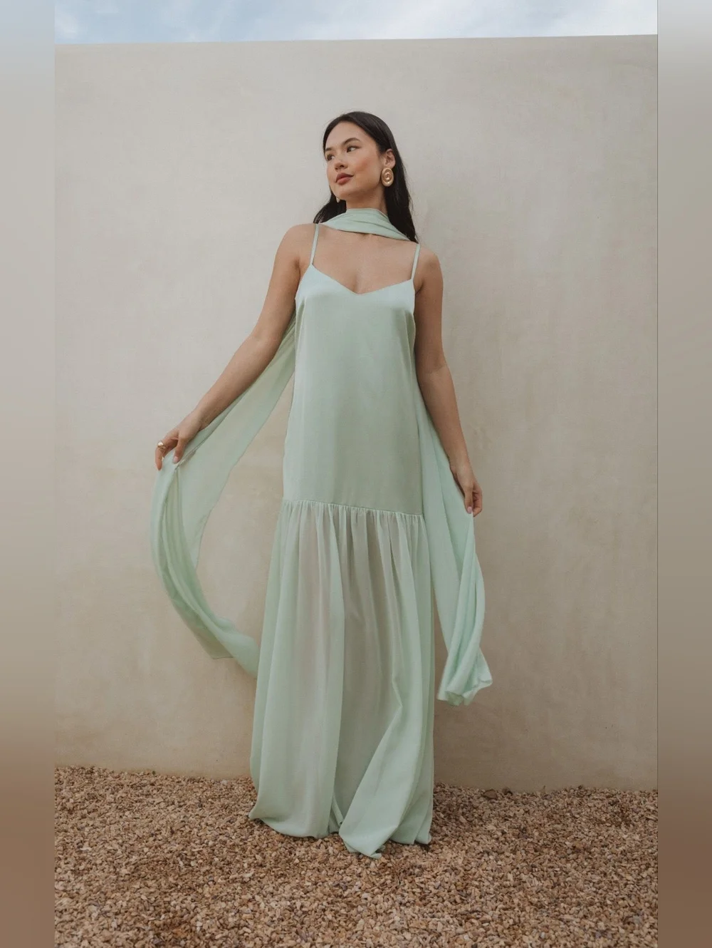 Show Me Your MuMu Dalia Pistachio Luxe Satin Maxi Dress XL Wedding Party Formal - Picture 2 of 10